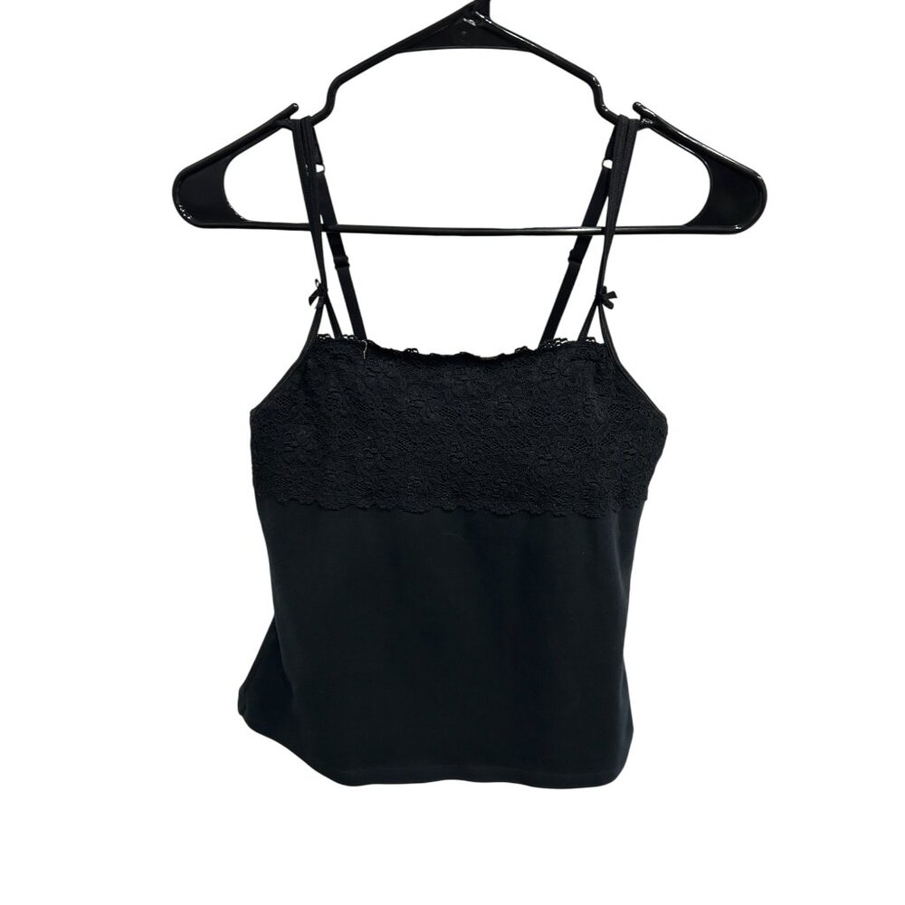 Vassarette Floral Lace Trim Camisole Black Sz Medium/38 Sleeveless Bow Intimate